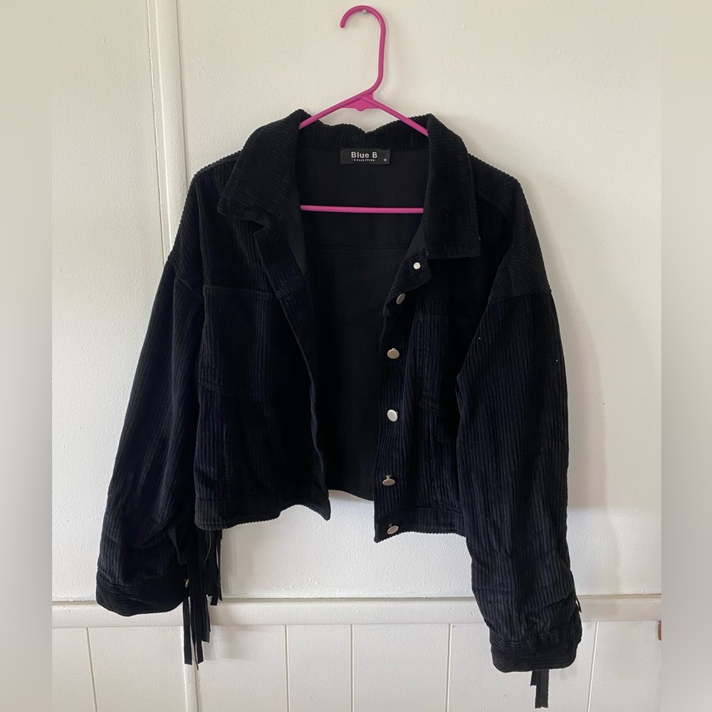 Blue B collection black suede corduroy fringe jacket in a size medium